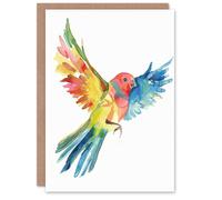Artery8 Greeting Card Colourful Parrot Spread Wings Flying Watercolour Artery8 Multicolor