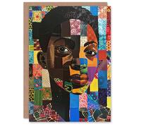 Artery8 Greeting Card Colourful Patchwork Black Woman Portrait Beauty Blank For Him Or Her Art Birthday Card
