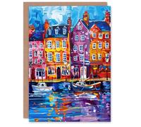 Artery8 Greeting Card Colourful Scarborough Harbour Yorkshire Painting Blank For Him Or Her Art Birthday Card