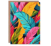 Artery8 Greeting Card Colourful Tropical Fronds Stylised Leaves Pattern Artery8 Multicolor