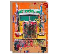 Artery8 Greeting Card Colourful Truck Lorry Front Hippy Trippy Trucker For Him Man Birthday Card