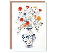 Artery8 Greeting Card Colourful Wildflower Bouquet Floral Pattern Vase For Her Woman Birthday Card
