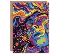 Artery8 Greeting Card Cosmic Trance Meditation Psychedelic Portrait Blank For Him Or Her Art Birthday Card