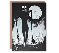 Artery8 Greeting Card Creepy Horror Figure Full Moon Evil Blank For All Halloween Card