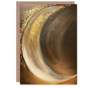 Artery8 Greeting Card Crescent Moon Gold Orange Grey Abstract Painting Blank For Him Or Her Art Birthday Card