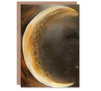 Artery8 Greeting Card Crescent Moon Oil Painting Gold Sparkle Blank For Him Or Her Art Birthday Card