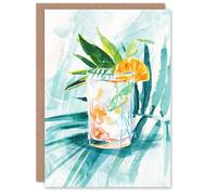 Artery8 Greeting Card Cuba Libre Cocktail Monstera Leaf Watercolour Blank For All Him Or Her Art Birthday Card