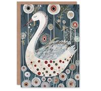 Artery8 Greeting Card Cute Abstract Swan Floral Blue Red White Painting Blank For All Him Or Her Art Birthday Card