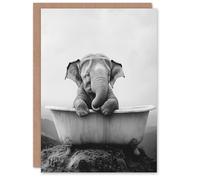 Artery8 Greeting Card Cute Baby Elephant In Bathtub Black White Surreal Blank For Him Or Her Art Birthday Card