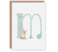 Artery8 Greeting Card Cute Bunny Rabbit New Baby 1st Alphabet Letter M For Child Kids Daughter Son Granddaughter Grandson Birthday Card