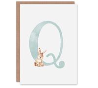 Artery8 Greeting Card Cute Bunny Rabbit New Baby 1st Alphabet Letter Q For Child Kids Daughter Son Granddaughter Grandson Birthday Card