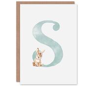 Artery8 Greeting Card Cute Bunny Rabbit New Baby 1st Alphabet Letter S For Child Kids Daughter Son Granddaughter Grandson Birthday Card