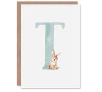 Artery8 Greeting Card Cute Bunny Rabbit New Baby 1st Alphabet Letter T For Child Kids Daughter Son Granddaughter Grandson Birthday Card