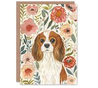 Artery8 Greeting Card Cute Cavalier King Charles Spaniel in Wildflowers For Her Woman Birthday Card