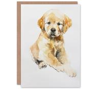 Artery8 Greeting Card Cute Golden Retriever Puppy Dog Lover Watercolour For Child Kids Birthday Card