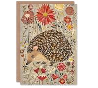 Artery8 Greeting Card Cute Hedgehog Floral Artwork Rustic Woodland Blank For All Him Or Her Art Birthday Card