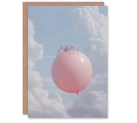 Artery8 Greeting Card Cute Jumping Spider on a Floating Pink Balloon Blank For Him Or Her Art Farewell Card