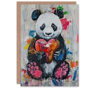 Artery8 Greeting Card Cute Panda with Loveheart Street Art Graffiti Pop For Her Woman Birthday Card