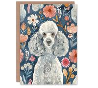 Artery8 Greeting Card Cute Poodle Floral Portrait Blue Pink Dog Lover For Her Woman Birthday Card