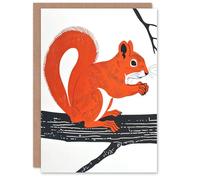Artery8 Greeting Card Cute Red Squirrel on Tree Branch Bright Design Blank For Him Or Her Art Birthday Card