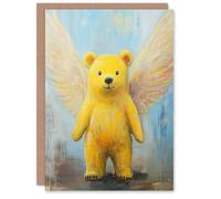 Artery8 Greeting Card Cute Yellow Teddy Bear With Wings Oil Painting Blank For Him Or Her Art Birthday Card