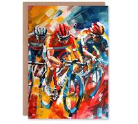 Artery8 Greeting Card Cyclists Racing Colourful Sport Painting For Him Man Birthday Card