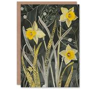 Artery8 Greeting Card Daffodil Green Forest Artwork Dark Spring Floral For Her Woman Birthday Card
