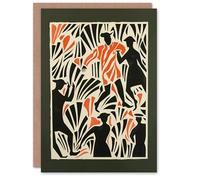 Artery8 Greeting Card Dancing Folk Bold Red Black Linograph Design Blank For Him Or Her Art Birthday Card