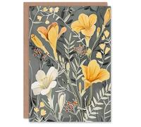 Artery8 Greeting Card Dark Freesia Flowers Painting Wildflowers Bloom For Her Woman Birthday Card
