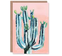 Artery8 Greeting Card Desert Cactus Pastel Colour Pink Teal Watercolour Blank For Him Or Her Art Birthday Card