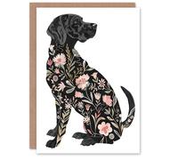 Greeting Card Dog Lover Black Labrador with Floral Pattern Fur Artery8 Black One Size