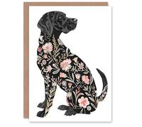Greeting Card Dog Lover Black Labrador with Floral Pattern Fur Artery8 Black One Size