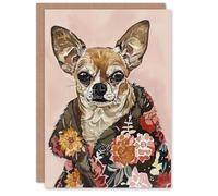 Artery8 Greeting Card Dog Lover Chihuahua With Floral Fur Coat For Her Woman Birthday Card