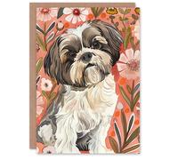 Artery8 Greeting Card Dog Lover Cute Shih Tzu Puppy With Wildflowers Birthday in Pink Artery8 Pink