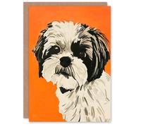 Artery8 Greeting Card Dog Lover Cute Shih Tzu Vibrant Orange Portrait Blank For Him Or Her Art Birthday Card