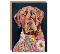 Artery8 Greeting Card Dog Lover Floral Red Labrador Folk Watercolour For Her Woman Birthday Card