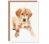 Artery8 Greeting Card Dog Lover Golden Retriever Puppy Soft Watercolour For Child Kids Birthday Card