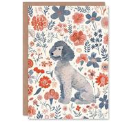 Artery8 Greeting Card Dog Lover Grey Poodle With Pink Flower Pattern For Her Woman Birthday Card