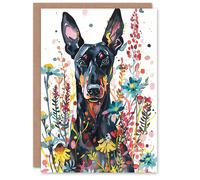 Artery8 Greeting Card Dog Lover Happy Doberman in Spring Wildflowers Birthday Artery8 Multicolor