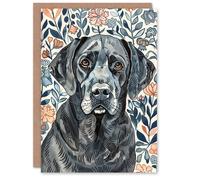 Artery8 Greeting Card Dog Lover Labrador Retriever Floral Watercolour For Her Woman Birthday Card