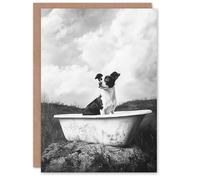Artery8 Greeting Card Dog Lover Puppy in Bathtub Black White Surreal Blank For Him Or Her Art Birthday Card