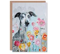 Artery8 Greeting Card Dog Lover Whippet with Spring Flowers Watercolour For Her Woman Birthday Card