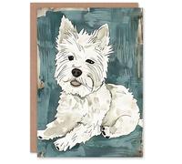 Artery8 Greeting Card Dog Lover White West Highland Terrier Portrait Blank For Him Or Her Art Birthday Card