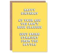 Artery8 Greeting Card Don't Need Glasses Drink Straight Bottle Pun Funny For Her Woman Wife Gran Mum Sister Birthday Card