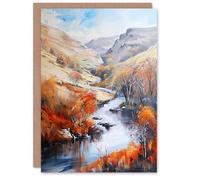Artery8 Greeting Card Dovedale River Dove Autumn Landscape Oil Painting Blank For Him Or Her Art Birthday Card