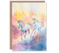 Artery8 Greeting Card Dreamy Rainbow Unicorns in Pastel Colour Forest Birthday Artery8 Multicolor