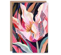 Artery8 Greeting Card Dutch Tulip Mania Colourful Flower Folk Patterns in Pink Artery8 Pink