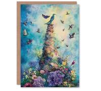 Artery8 Greeting Card Eden Ornamental Birds Flowers Colourful Abstract For Her Woman Birthday Card