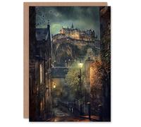 Artery8 Greeting Card Edinburgh Castle Atmospheric Scotland Night Rain Blank For All Him Or Her Art Birthday Card