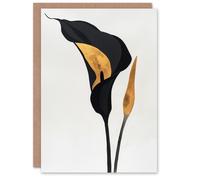 Artery8 Greeting Card Elegant Calla Lily Black Gold Floral Painting Blank For Him Or Her Art Birthday Card
